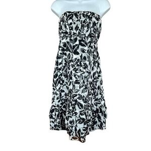 White House Black Market 100% Silk Strapless Ruffled Floral Dress Women's Size 6